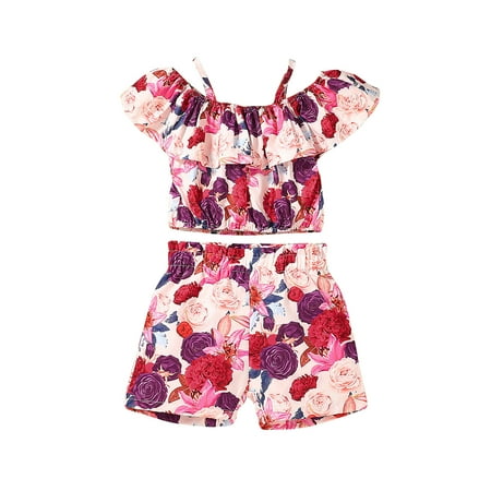 

QWERTYU Infant Baby Toddler Child Children Kids Outfits T Shirts and Set Clothing Set Summer Short Sleeve for Girl 9M-6Y