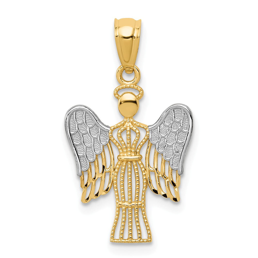14mm x 25mm Solid 14k Yellow and White Gold Two Tone Angel Pendant