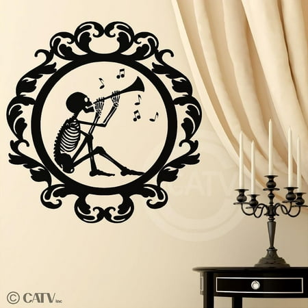 Halloween Frame #16 Skeleton Playing Music Vinyl Lettering Wall Decal Sticker (16