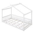 thumbnail image 6 of Twin Size Floor Bed with Fence Railings,Wooden Montessori House Bed Frame with Roof Design and Fence Guardrails,Playhouse Bed Low Bed Frame for Girls Boys Bedroom,Easy Assemble,White, 6 of 7