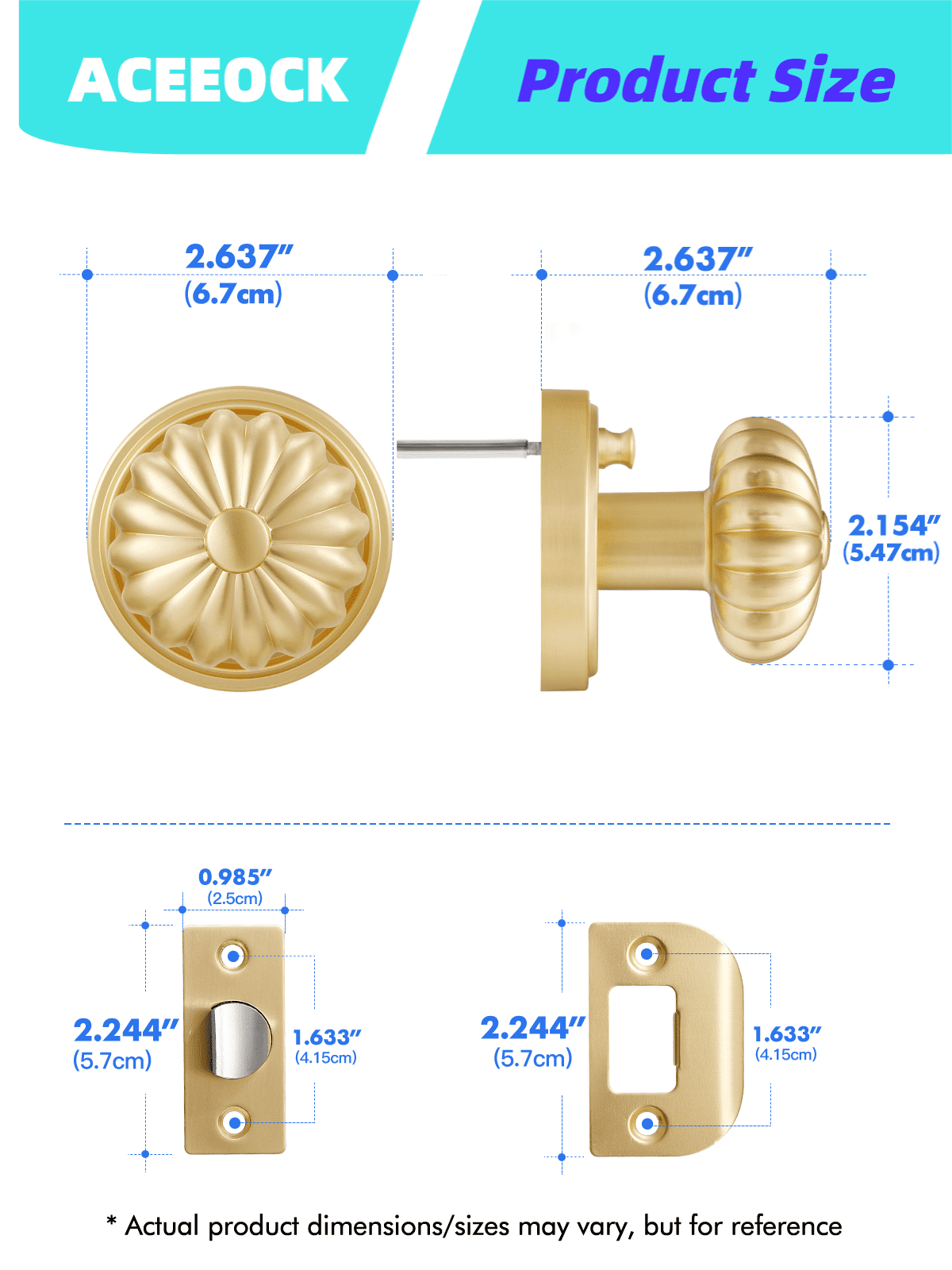 ACEEOCK Brushed Gold Privacy Door Knob, Interior Light Gold Door Handle Bedroom Bathroom Gold Door Knob, Aluminium Alloy Knob