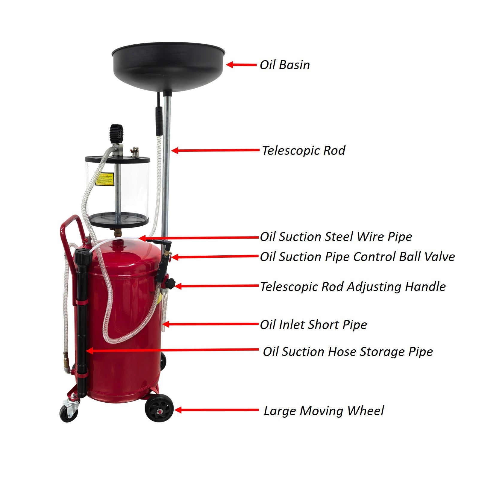 Pneumatic Waste Oil Extractor Portable Air Powered Drain Tank 70L for Garage Workshops