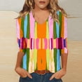 thumbnail image 2 of CYMMPU T-Shirts V Neck Blouses for Women Dressy Casual Loose Fit Summer Fashion Shirts 3/4 Sleeve Spring Tops Flower Printed Business Elegant Work Topss Multicolor S, 2 of 5