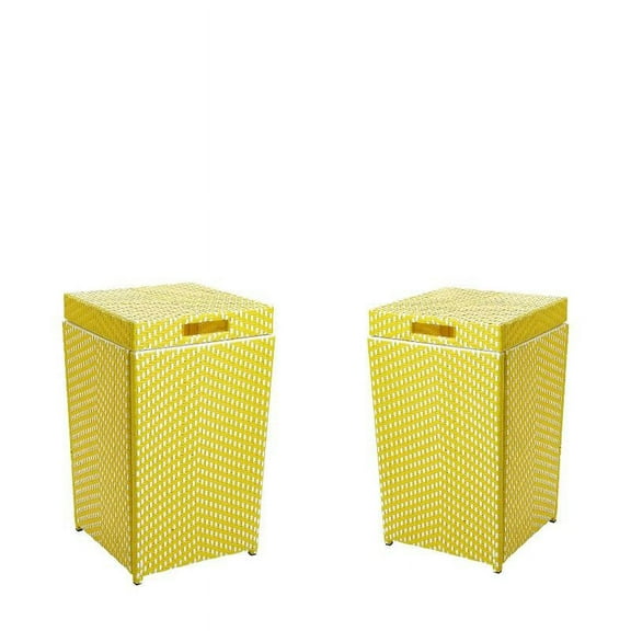 Furniture of America Azur Outdoor Metal Wicker Trash Can in Yellow 2PC Set