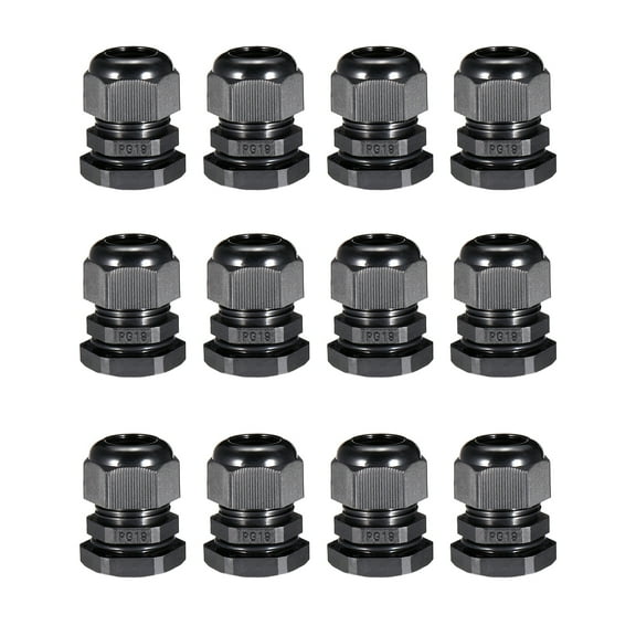 12Pcs PG19 Cable Gland Waterproof Plastic Wire Glands Black for 12-15mm Dia
