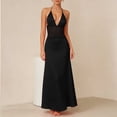 thumbnail image 4 of Aimik Women's Satin Lace Maxi Dress Summer Halter Deep V Solid Color Maxi Dress Silky Formal Tunic Evening Long Gown, 4 of 5