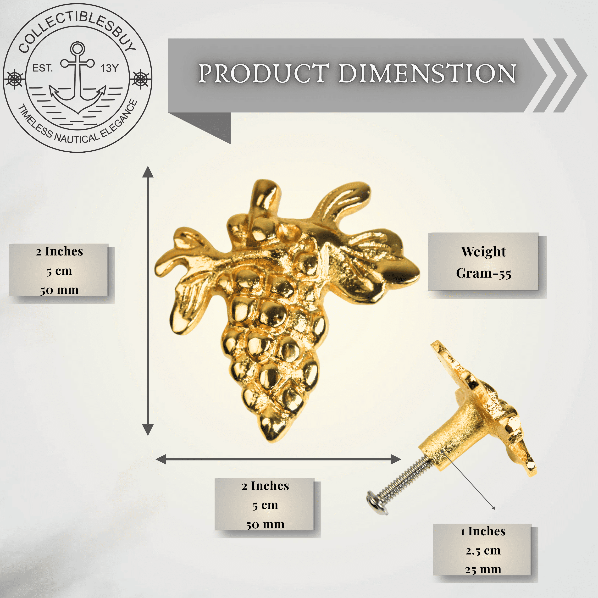 Shiny Brass Bunch of Grapes Cabinet Knob – Golden Fruit Drawer Pull for Kitchen, Bar Cabinet, Dresser & Furniture | Decorative Vintage Style Handle Home Decor (Grapes Set of 3)