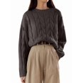 thumbnail image 2 of Womens Sweaters Fall Knit Long Sleeve Crewneck Oversized Sweater Pullover Loose Outfits Brown One size, 2 of 8
