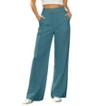 thumbnail image 2 of Womens Wide Leg Pants with Pockets High Waisted Casual Lounge Pants Work Office Pants | CSEONE,Navy L, 2 of 6