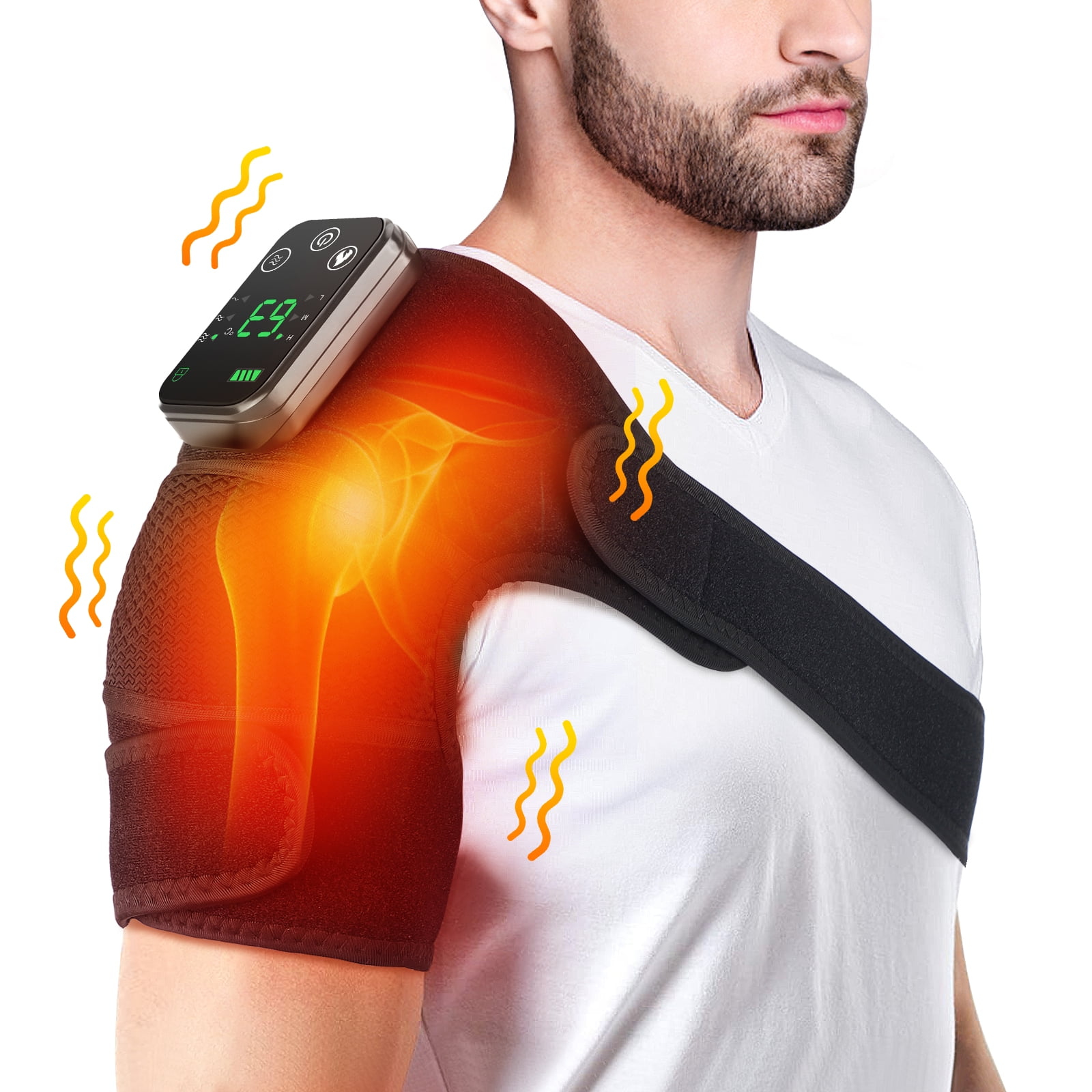 Cordless Knee Massager, Heating Pad Knee Wrap Brace, Shoulder Elbow Knee 3 in 1 Heated Vibration Massager for Stress Relief, Relax Muscle, Black, 2pcs
