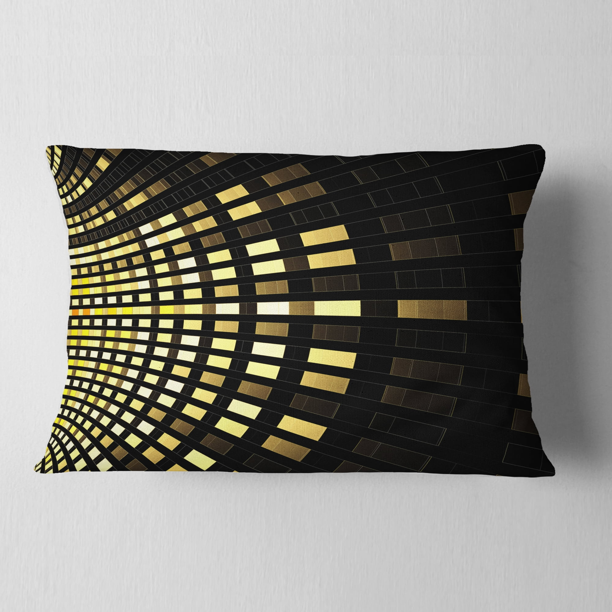Designart Abstract Fractal Gold Square Pixel - Abstract Throw Pillow - 12x20