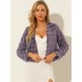 thumbnail image 3 of Abrigo mullido de piel sintétisin cuello chaquerecortacálide invierno pamujer Morado claro M, 3 of 6