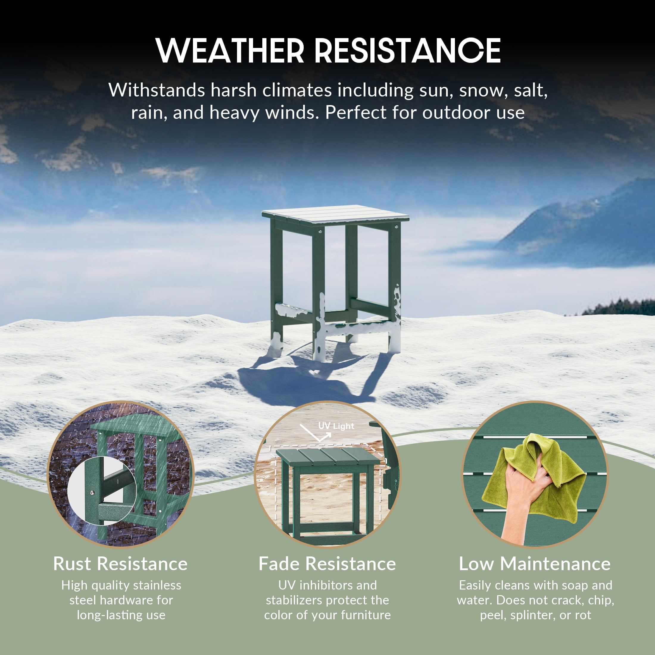 WestinTrends Malibu 3 Piece Outdoor Rocking Chair Set, All Weather Poly Lumber Porch Patio Adirondack Rocking Chair Set of 2 with Side Table, Dark Green