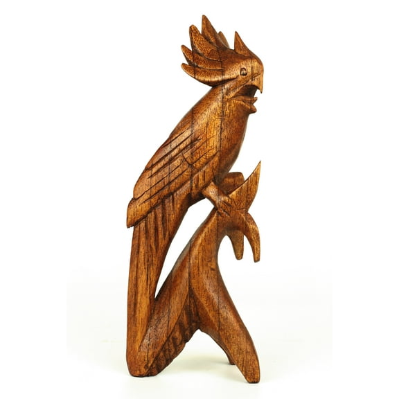 Wooden Hand Carved Cockatoo Parrot Bird Statue Figurine Sculpture Art Decorative Rustic Home Decor Accent Gift Handcrafted Decoration Handmade