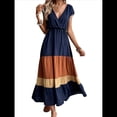 thumbnail image 3 of Vestido de Fiesta para Mujer, con Bloques de Color, Cintura Alta, Corta, Cuello en V, Informal, Fruncido y Bajo con Volantes Estilo 1 L, 3 of 8