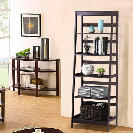 Yaheetech 5 Tier Wood Leaning Ladder Shelf Bookcase Bookshelf In