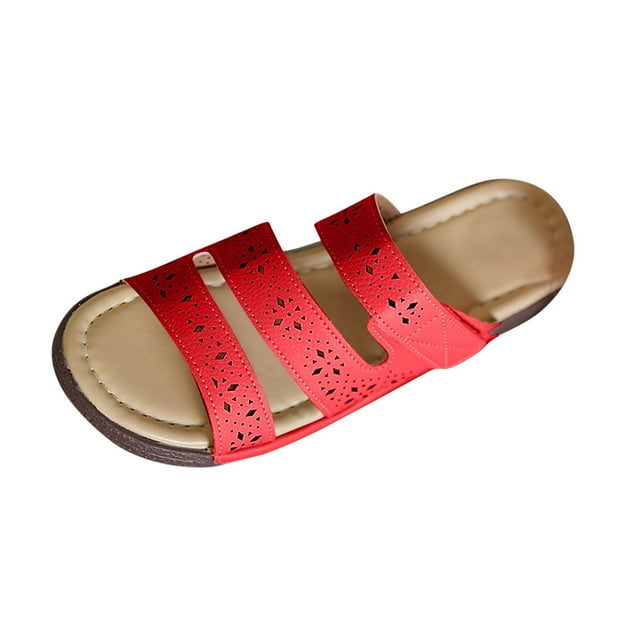LOVZFMLL Sandales Compensées pour Femmes 2025 Confortables à Enfiler pour Marcher Sandales d'Été Décontractées pour Extérieur Plage Vacances Rouges 8.5