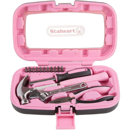 Household Hand Tools, Pink Tool Set - 15 Piece by Stalwart, Set Includes – Hammer, Wrench, Screwdriver, Pliers (Tool Kit for the Home, Office, or