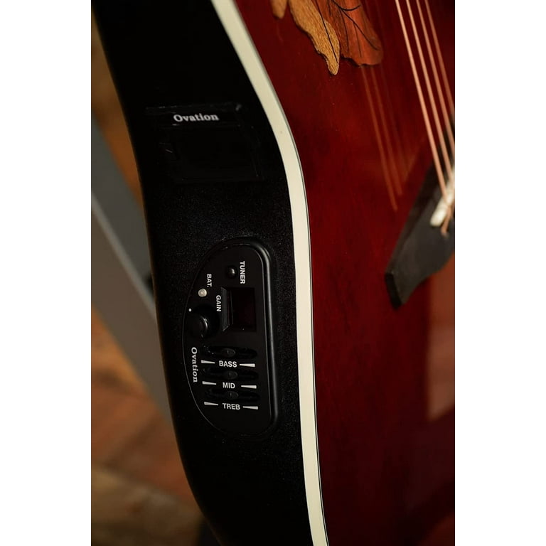 Ovation CE48 Guitar, Ruby Red, Solid Spruce Top, Multi-Sound Hole