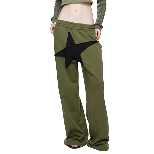 VISgogo Pantalones casuales para mujer con patrón de pentagrama, cintura elástica ancha, versión suelta, ropa de primavera VISgogo moda