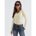 thumbnail image 2 of Long Sleeve Shirts for Women 2025 Fall Fashion V Neck Basics Crop Tops Slim Fitted Y2K Tops Outfits Clothes  XS, 2 of 6