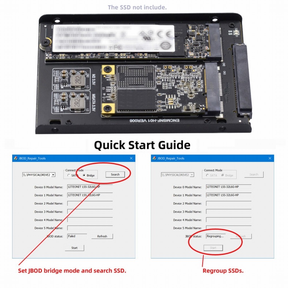 Xiwai Dual MSATA NGFF B+M SSD Card JBOD Raid0 Span Bridge to 2.5inch SATA Combo HDD Disk Drive Enclosure