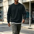thumbnail image 6 of Men's Oversized Long Sleeve Crewneck Sweatshirts Zip Pocket Pullover Loose Fit Casual Basic Everyday Fall Winter Tops, 6 of 8