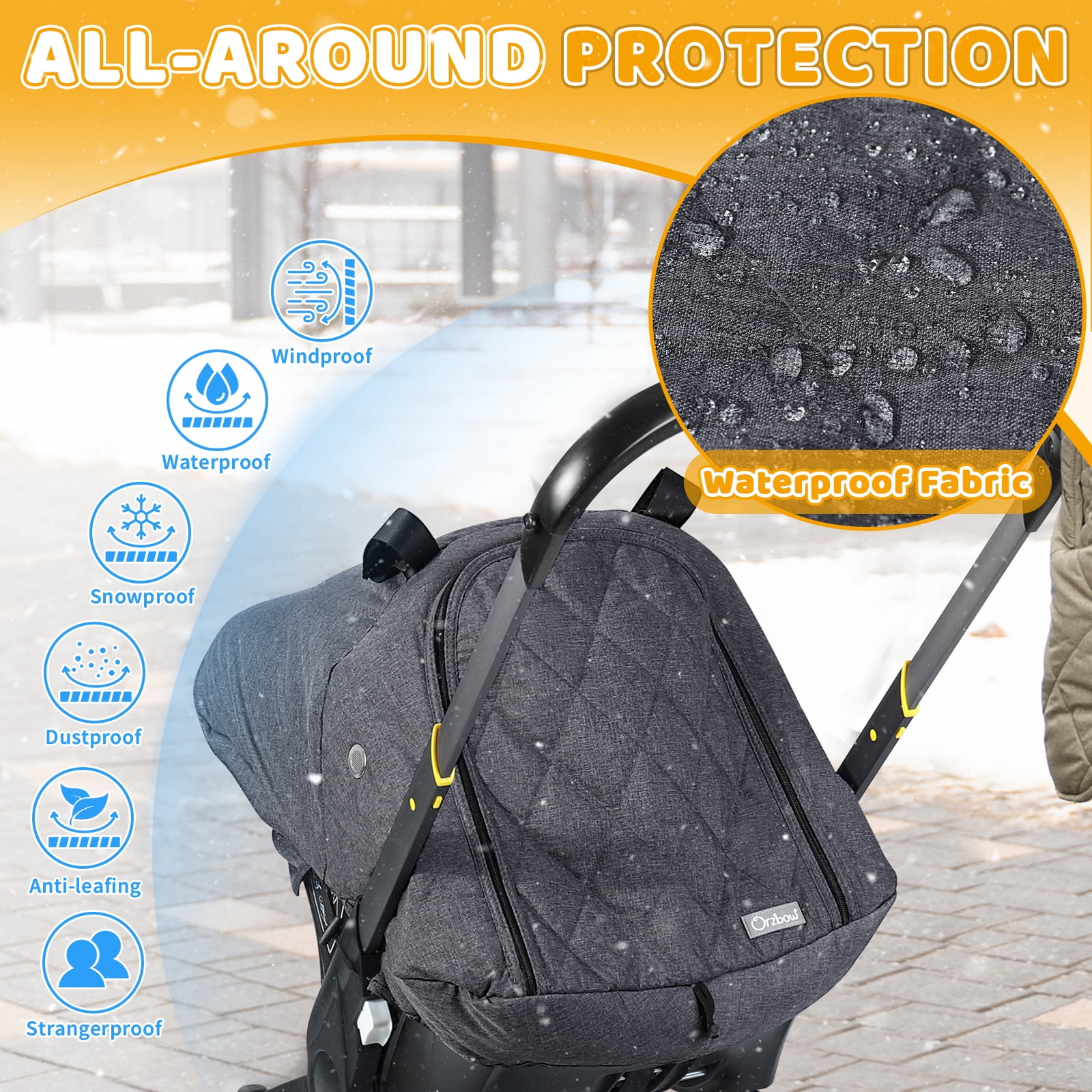 Orzbow Winter Baby Car Seat Cover with Front Zipper Door, Cold Weather Carseat Cover Canopy, Side Breathable, Rain, Snow and Wind Proof Car Seat Carrier Canopy Cover, Machine Washable, Dark Grey
