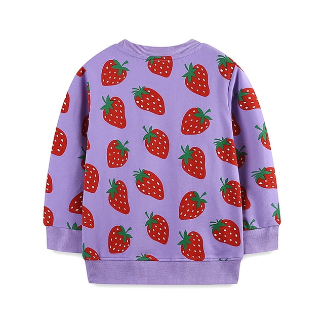 TIWEKE Sweat à Capuche Tendance pour Filles, Imprimé Fraise, Col Rond, Confortable pour l'Automne, 4-5 Ans