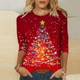thumbnail image 2 of Womens Christmas Tops 3/4 Length Sleeve T Shirts Winter 2025 Red Women Blouses Dressy Casual Winter Tshirts Shirts For Women Cotton Pack Fall Outfits 2025, 2 of 5