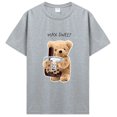 thumbnail image 1 of Camiseta de oso de té lechoso para mujer camiseta negra de manga corta para hombre camiseta estampada para estudiante camiseta Kawaii cómoda de verano Camiseta de algodón, 1 of 6