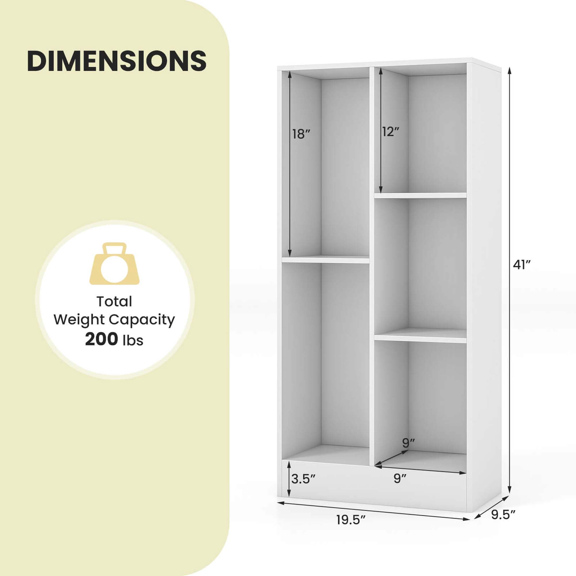 Costway 5-Cube Bookcase for Kids 41" Wooden Toy Storage Organizer for Kid's Room White