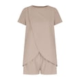 thumbnail image 4 of Cagogo Women's Plus Size 2 Piece Outfit Round Neck Short Sleeve Tshirt Shorts Set Casual Summer Cruise Boho Vacation Loose Matching Sets Airport Travel Clothes, Khaki M, 4 of 6