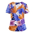 thumbnail image 4 of Iaqnaocc Hawaiian Scrub Tops Women Funny Maple Leaf Print Nurse Uniforms Trendy V Neck Side Slits Scrub Shirt Holiday Short Sleeve Medical Workwear with Pockets Blue 5XL, 4 of 4