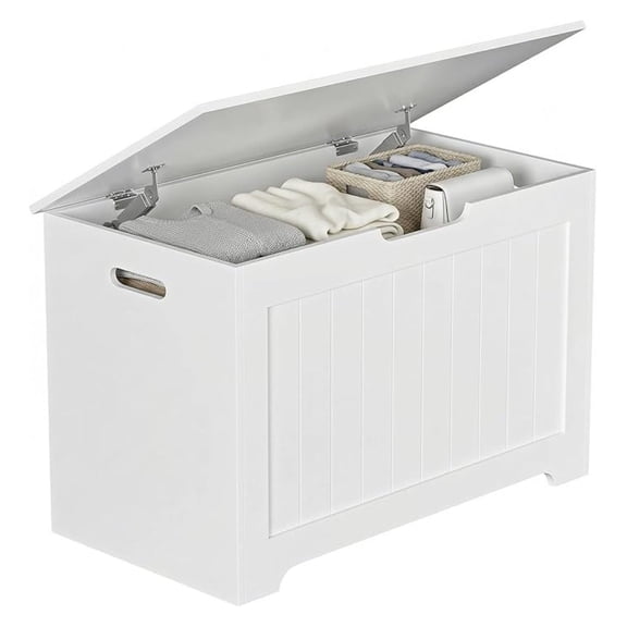 Storage Chest, Wood Storage with 2 Safety Hinges, Storage Trunk Box Entryway for Bedroom and Living Room (White)
