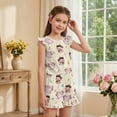 thumbnail image 4 of ZIATUBLES Axolotl Music Print Girls Summer Romper Ruffle Cap Sleeves One-Piece Short Jumpsuit Soft Comfort Kids Casual Playsuit with Pockets for 5-6 Y, 4 of 6