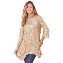 Roaman's Women's Plus Size Handkerchief Hem Sequin Tunic