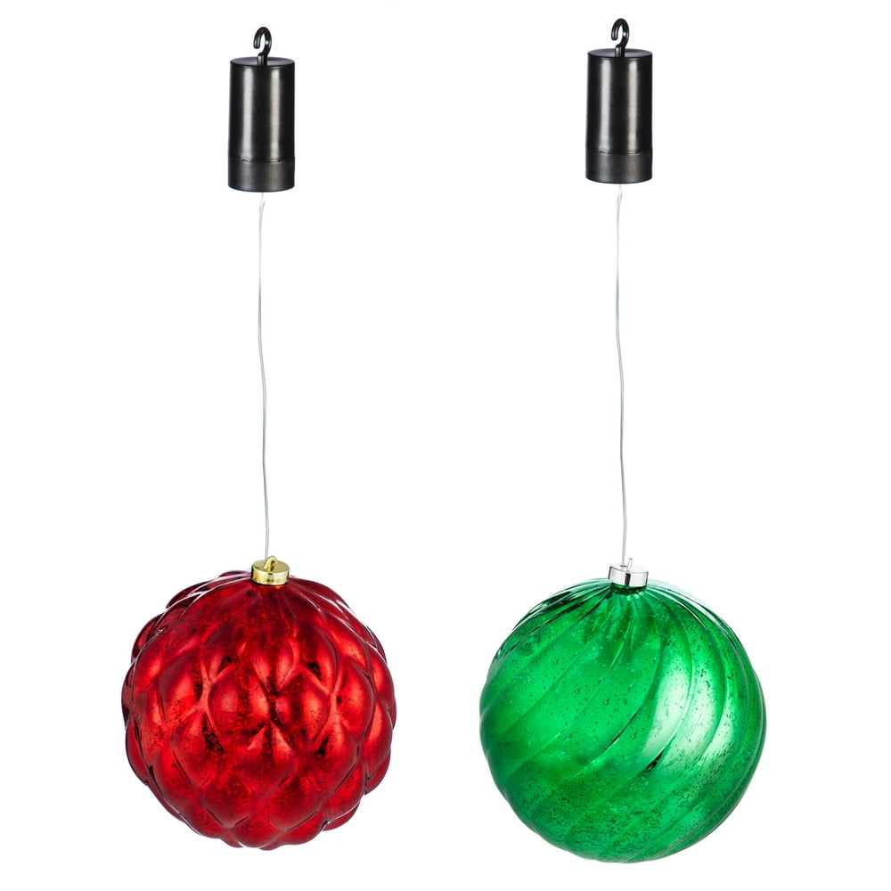Evergreen 8" Shatterproof Outdoor Safe Battery Operated LED Ornament, 2 asst., Red and Green, 7.