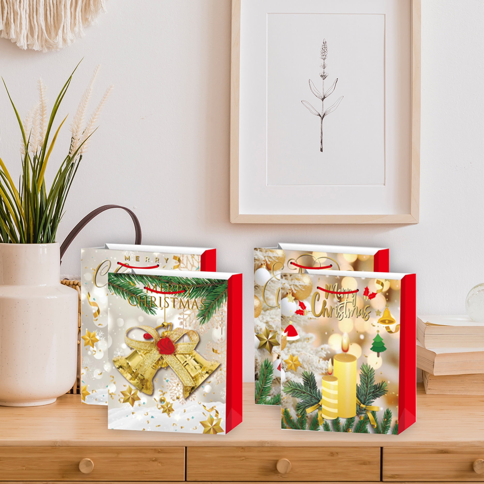 Christmas Gift Bags (Gold Merry Christmas) (Asstd) (Large) - Set of 12