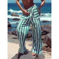 thumbnail image 4 of Women Drawstring Striped Pants Loose Wide Leg Trousers Casual Low Waist Pants Comfy Lounge Pants with Pockets Green S, 4 of 8