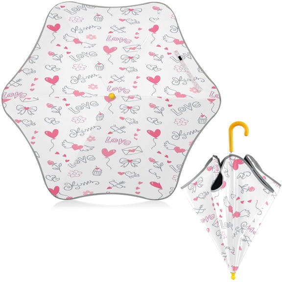 BZSMCE Folding Umbrellas Rain & UV Protection Windproof In Blush Heart Petal Pattern
