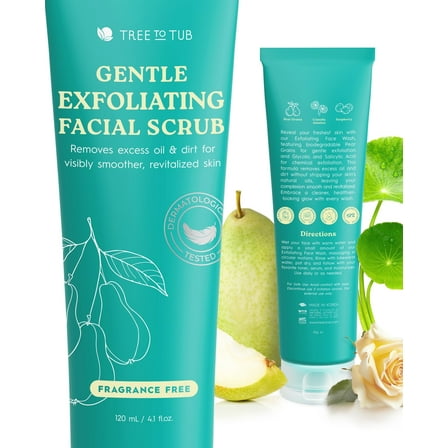 Tree To Tub Gentle Exfoliating Face Wash & Cleanser for All Skin Types - Biodegradable Micro-Exfoliators & Salicylic Acid for Radiant and Even-Looking Skin
