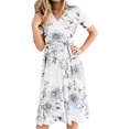 thumbnail image 4 of EYIIYE Robe à Manches Courtes Imprimé Floral Col en V avec Ceinture, 4 of 4