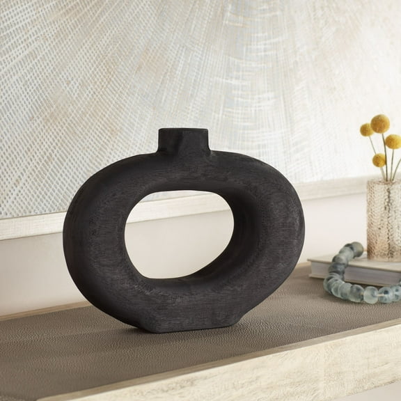 Dahlia Studios Amaranth 12 1/4" Matte Black Wood Decorative Round Vase