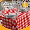 thumbnail image 3 of Picnic Table Cover - 12 Pack Premium Rectangle Plastic Tablecloth - Red & White Checkered BBQ Table Cover - Gingham Checkerboard Disposable Tablecloth 54" x 108" Rectangle, 3 of 6