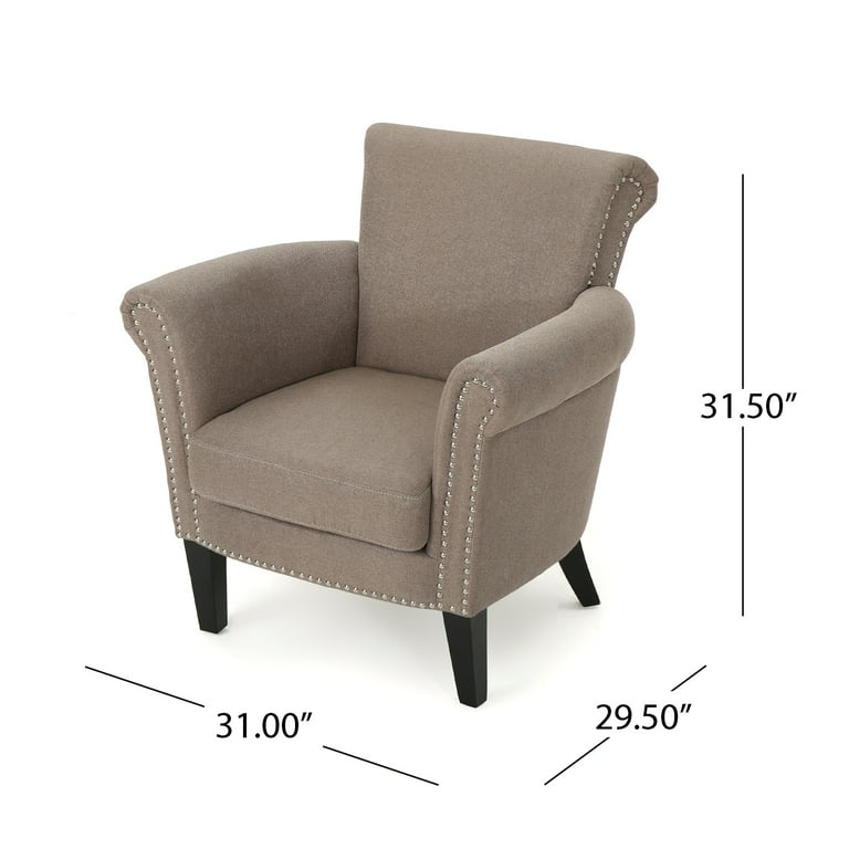 Brently Vintage Wood Arm Living Room Upholstered Studded Fabric