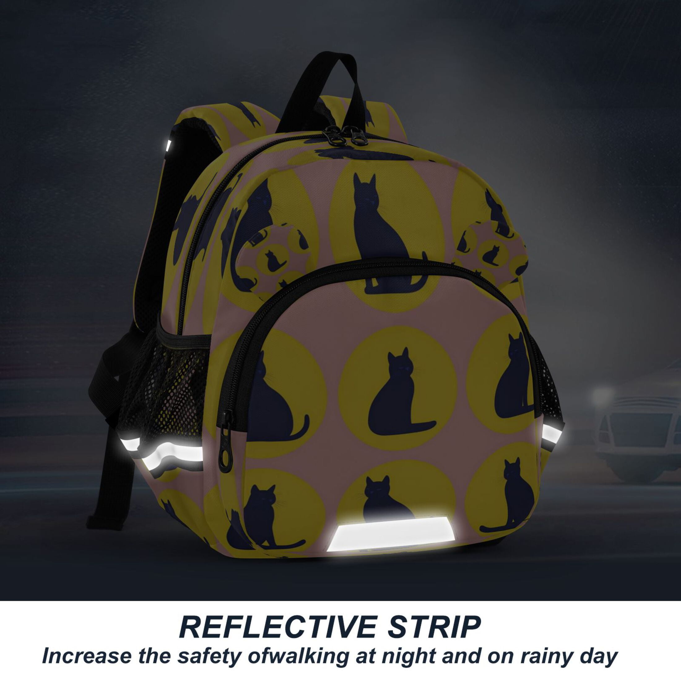 RMDQTR Adorable Ear-Print Backpack with Reflective Strip and Anti-Lost Leash Adjustable Shoulder Straps Mini Travel Backpack Dark Blue Cats