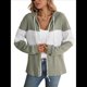 thumbnail image 3 of Chaqueta de Rayas con Bloques de Color para Mujer, con Cremallera, Larga, Punto Acanalado, Sudadera con Cordón Ajustable. Judías XL, 3 of 10