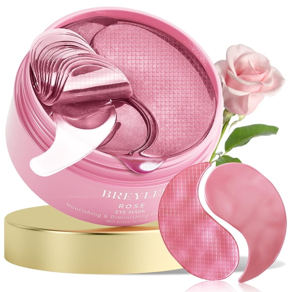 Máscara de ojos BREYLEE Rose, 60 unidades, hidratante para ojos hinchados
