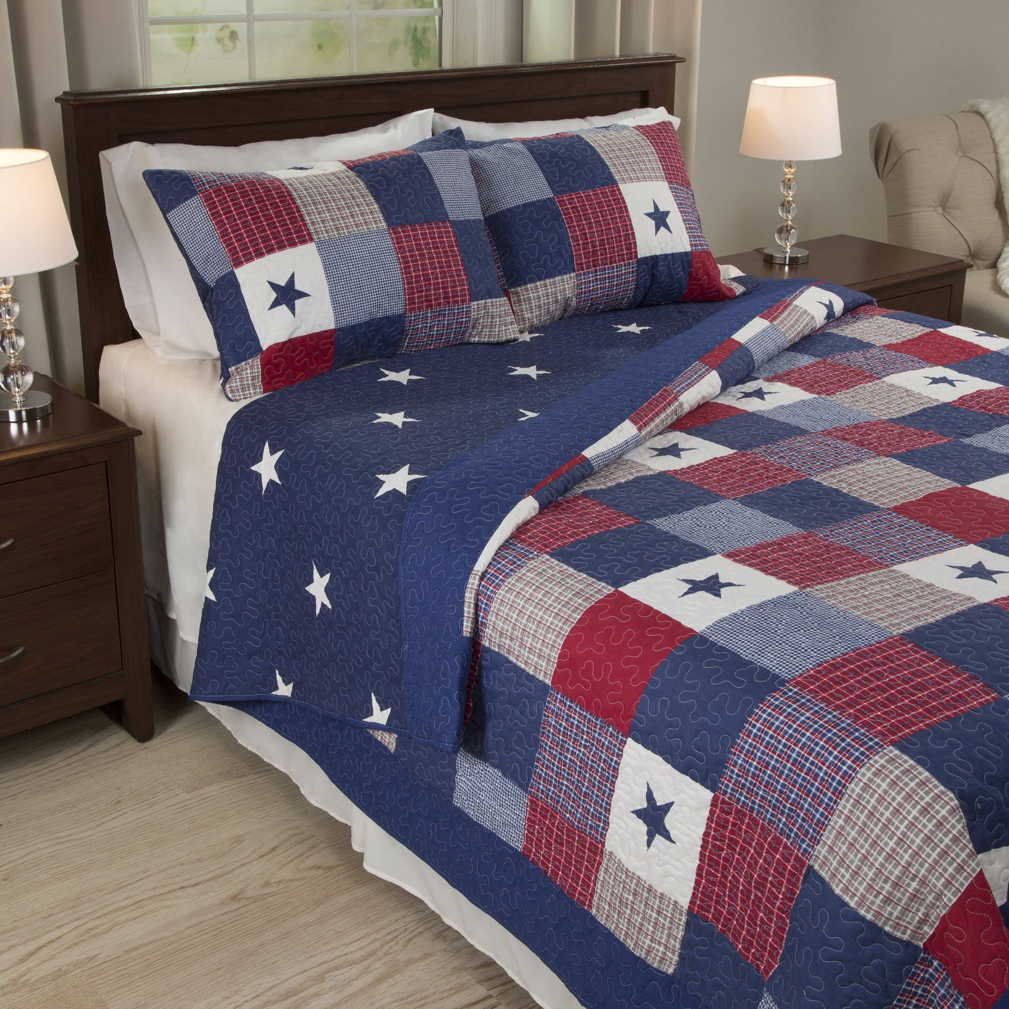 Full/Queen or King Quilt Red Plaid Patchwork Bedspread Bedding Set 
